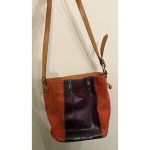Furla vintage leather tote purse used purple orange color block bag